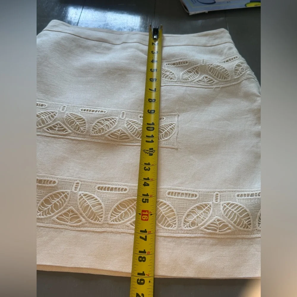 Anthropologie Moulinette Soeurs Cream Lace Linen Pencil Skirt  lined Sz 2